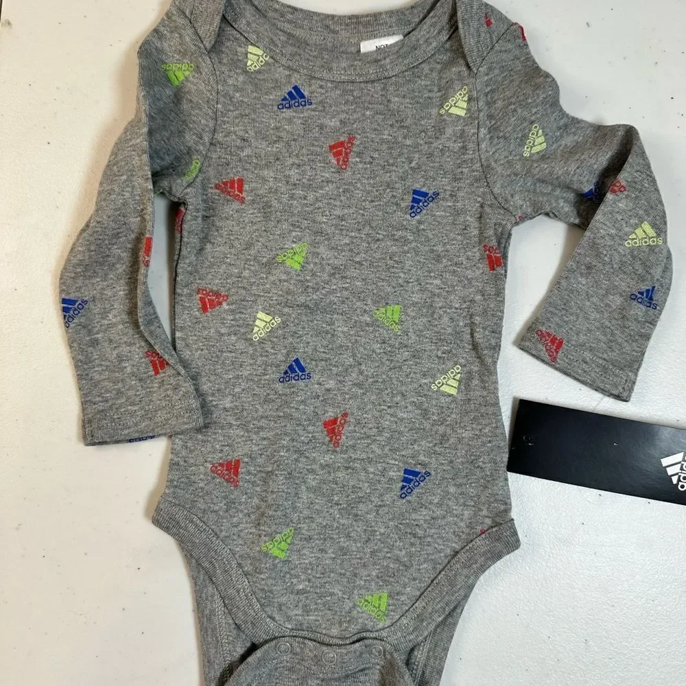 NWT Adidas Baby 2 Piece Logo Gray Body Shirt Blue Jogging Pant Set - Size 6M